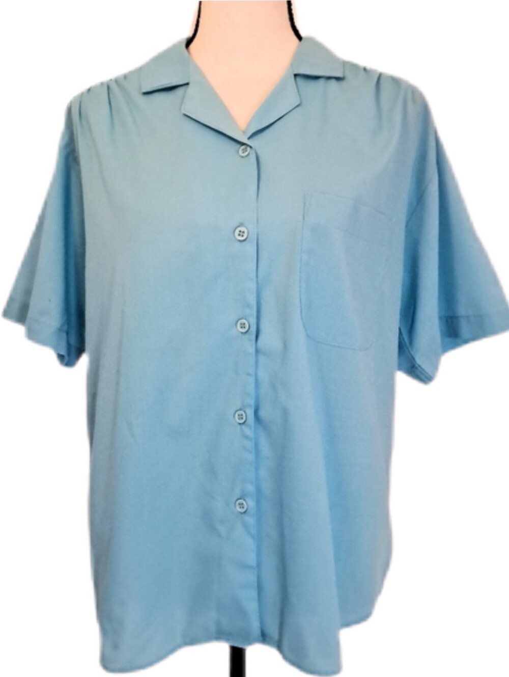 Vintage G Willker Cotton Blue Button Up Short Sleeve Shirt Summer Preppy L